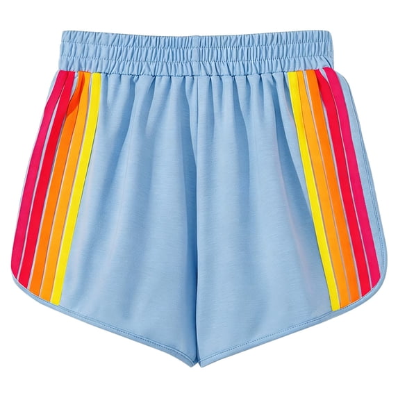 BODOAO Women's Striped Running Shorts, Casual Summer Mini Sweat Track Shorts with Elastic Waist, Lightweight Athletic Fabric, Curved Hem and Flexible Short Fit Sky Blue S