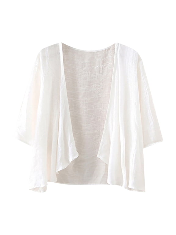 Women's Summer Cardigan for Women Lightweight Plus Size 3/4 Sleeve Bolero Shrug Women Beach Casual Half Sleeve Cardigans White 3Xl