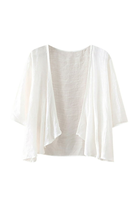 Women's Summer Cardigan for Women Lightweight Plus Size 3/4 Sleeve Bolero Shrug Women Beach Casual Half Sleeve Cardigans White Xl