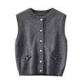 thumbnail image 1 of BODOAO Women’s Sweater Vest Crew Neck Button Down Sleeveless Knit Cardigan Vest with Front Pockets Ribbed Hem Casual Soft Layering Top for Fall Winter Outfits Grey L, 1 of 4