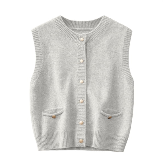BODOAO Women’s Sweater Vest Crew Neck Button Down Sleeveless Knit Cardigan Vest with Front Pockets Ribbed Hem Casual Soft Layering Top for Fall Winter Outfits White 2XL