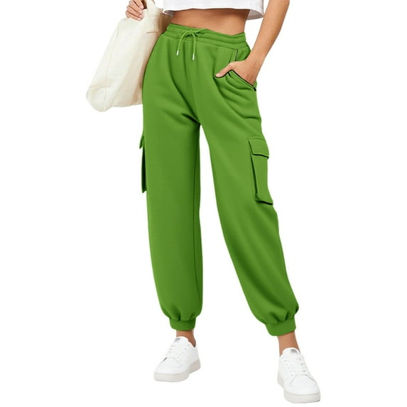 BODOAO Women's Sweatpants Baggy Cotton High Waisted Cinch Bottom Joggers with Pockets Casual Cute Lounge Workout Sweat Pants Thin Loose Sweatpants Comfortable Pants with Pockets Sweatpants Green S