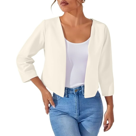 BODOAO Women's Thin Shrugs 3/4 Sleeve Lightweight Cropped Tops Open Front Cardigan for Dress Spring and Summer New Women's Solid Color Short Suit Jacket Trendy Women's Cardigan Top Wh2 S