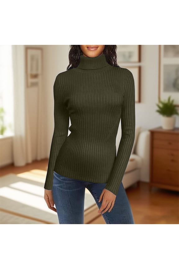 Women's Turtleneck Sweaters 2025 Fall Fitted Long Sleeve Pullover Sweater Ribbed Knit Basic Ribbed Thermal Tops Stretch Knitted Fitted Lightweight Base Layer Lightweight Tunic Top A XXL