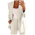 thumbnail image 1 of BODOAO Women's Two Piece Pant Suit, Long Sleeve Lapel Blazer and Straight Leg Trousers, Business Casual Outfit, Professional Office Workwear, Elegant Formal Set for Interview Khaki M, 1 of 4