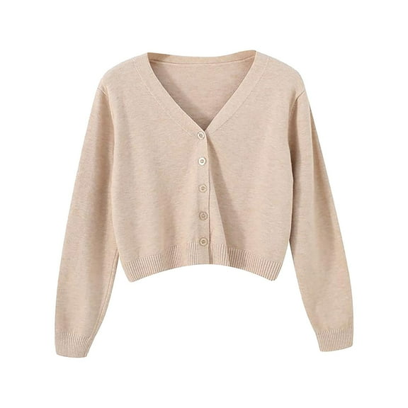 BODOAO Women's V-Neck Button Down Long Sleeve Soft Classic Basic Knit Cardigan Sweater Cropped Shrug Bolero Cardigan Jacket V Neck Cardigan Sweater Plus Jacket Solid Color Knitted Sweater Beige Xxl