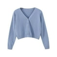 thumbnail image 1 of BODOAO Women's V-Neck Button Down Long Sleeve Soft Classic Basic Knit Cardigan Sweater Cropped Shrug Bolero Cardigan Jacket V Neck Cardigan Sweater Plus Jacket Solid Color Knitted Sweater Navy Xl, 1 of 3