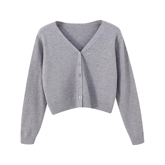 BODOAO Women's V-Neck Button Down Long Sleeve Soft Classic Basic Knit Cardigan Sweater Cropped Shrug Bolero Cardigan Jacket V Neck Cardigan Sweater Plus Jacket Solid Color Knitted Sweater Grey S