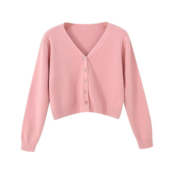 BODOAO Women's V-Neck Button Down Long Sleeve Soft Classic Basic Knit Cardigan Sweater Cropped Shrug Bolero Cardigan Jacket V Neck Cardigan Sweater Plus Jacket Solid Color Knitted Sweater Pink S