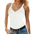 thumbnail image 1 of BODOAO Women's V Neck Racerback Tank Top, Ribbed Slim Fit Sleeveless Camisole, Basic Summer Shirt for Layering, Workout, Yoga, Lounge, Travel, Shopping, Daily Wear White L, 1 of 6