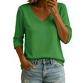 thumbnail image 1 of BODOAO Women's V Neck Sweater 3/4 Sleeve Lightweight Knit Pullover Loose Fit Soft Casual Fall Spring Fashion Top for Women Office Work Everyday Wear Clothing Green S, 1 of 4