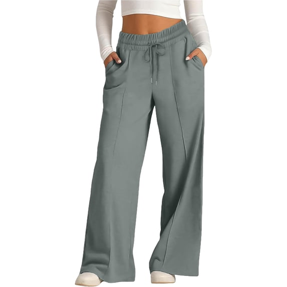 BODOAO Women's Wide Leg Sweatpants Drawstring Baggy Sweat Pant High Waisted Casual Trousers Fashion Jogger Pants with Pockets Leisure Fashion Lacing Solid Color Waist Waist Wide Leg Pants Grey M