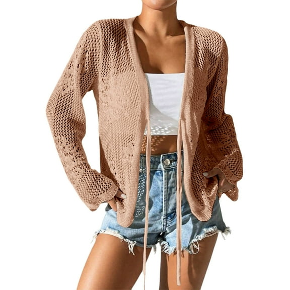 BODOAO Womens Fall Cardigan Sweaters V Neck Long Sleeve Button Open Front Knit Sweater Women Oversized Cardigans A Solid Color Lace Knitted with A V Neck and Three Quarter Sleeves for Ladies Khaki M