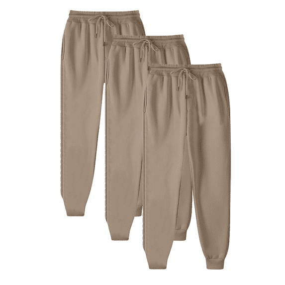 BODOAO Womens Joggers with Pockets High Waisted Sweatpants Comfy Elastic Waist Jogging Pants Sweat Pants 3 Piece Men and Autumn and Winter Leisure Solid Color Pants Trousers Khaki Xxl