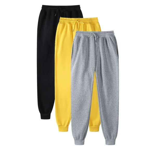 BODOAO Womens Joggers with Pockets High Waisted Sweatpants Comfy Elastic Waist Jogging Pants Sweat Pants 3 Piece Men and Autumn and Winter Leisure Solid Color Pants Trousers Light Yellow 3Xl