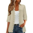 thumbnail image 1 of BODOAO Womens Lace Cardigan Fashion Lightweight 3/4 Sleeve Tops Coat Boho Solid Color Open Front Lace Cardigans Cardigans Summer Jackets Sweater Solid Color Beach Lace Side Thin Cover Up Khaki S, 1 of 6