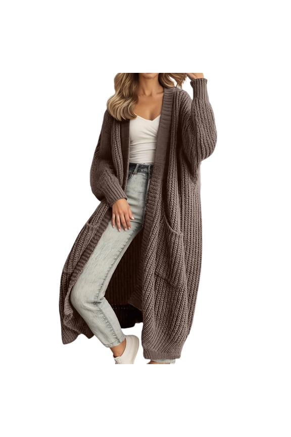 Womens Long Cardigan Sweaters Open Front Oversized Duster with Pocket for Women 2025 Fall Winter Knit Design Coats Solid Color Sweater Winter Loose Long Sleeved Cardigan Jacket Brown M