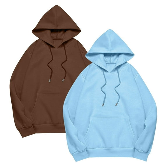 BODOAO Womens Oversized Hoodies Loose Hooded Sweatshirts Casual Comfy Tops Fall Fashion Outfits 2025 Cute Clothes with Pockets Fashionable Solid Color Autumn Winter Long Sleeved Sweatshirt 2Pc Blue L
