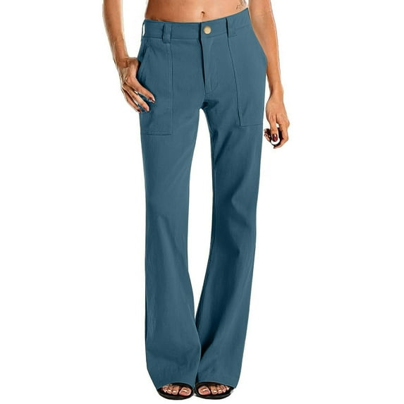 BODOAO Womens Straight Leg Pants Button Business Casual Work Trousers High Waist Slacks Twill Pants Casual High Waisted Chino Pants Button Down Straight Leg Work Trousers with D S