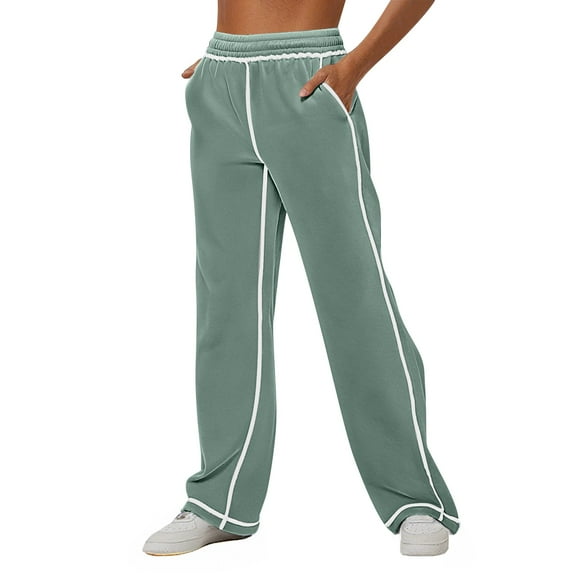 BODOAO Womens Sweatpants Baggy Soft Lightweight Straight Leg Lounge Pants Stitching Wide Leg Sweatpants Women Casual Loose Sports Comfortable High Waisted Jogging Pants with Pockets Green Xl