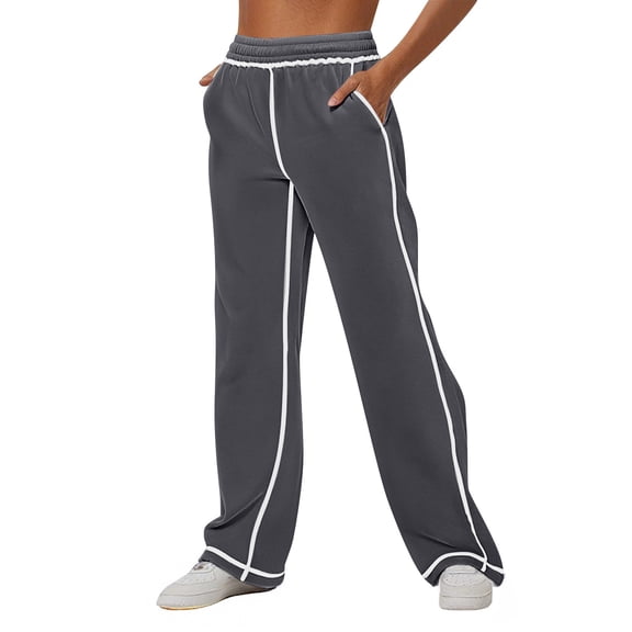 BODOAO Womens Sweatpants Baggy Soft Lightweight Straight Leg Lounge Pants Stitching Wide Leg Sweatpants Women Casual Loose Sports Comfortable High Waisted Jogging Pants with Pockets Dark Grey L