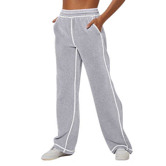 BODOAO Womens Sweatpants Baggy Soft Lightweight Straight Leg Lounge Pants Stitching Wide Leg Sweatpants Women Casual Loose Sports Comfortable High Waisted Jogging Pants with Pockets Grey S