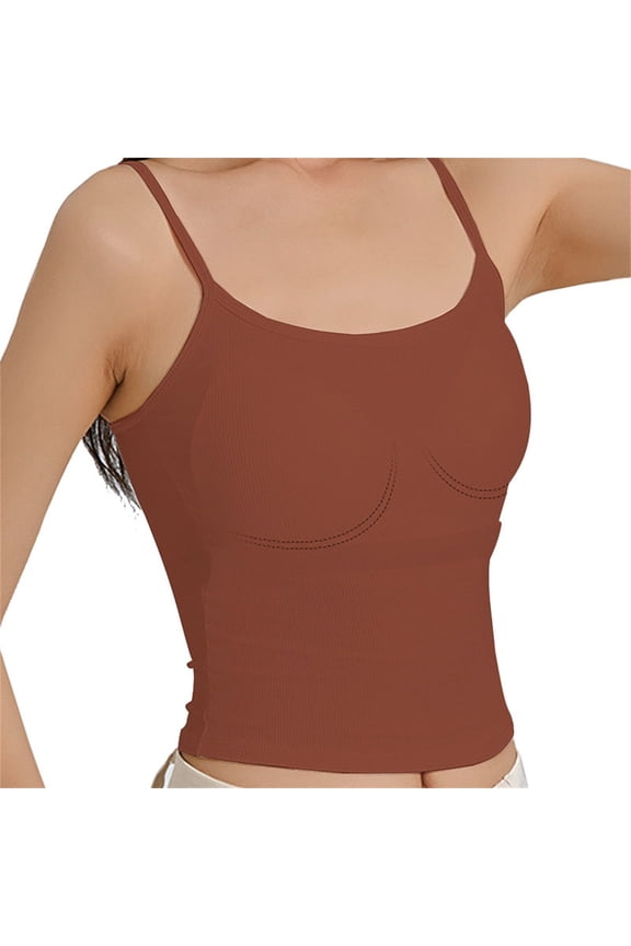 Womens Tank Top Shapewear Tummy Control Tops Built in Shelf Bra Slimming Cami Tank Seamless Compression Spaghetti Strap Sleeveless Cami Square Neck Workout Shirts Coffee XL