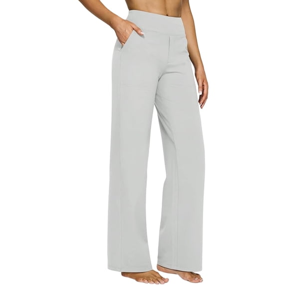 BODOAO Womens Wide Leg Yoga Pants with Pockets High Waisted Casual Lounge Loose Dress Palazzo Pants Yoga Trousers Wide Leg Trousers Sports Trousers Work Casual Trousers with Light Ashy 3Xl