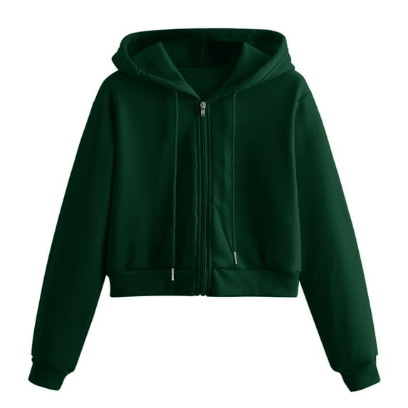 BODOAO Womens Zip Up Hoodies Jackets Cropped Sweatshirts Fleece Fall Outfits Casual Comfy Y2K Tops Winter Clothes 2025 Women Casual Solid Long Sleeve Zipper Sweatshirt Tops Army Green L