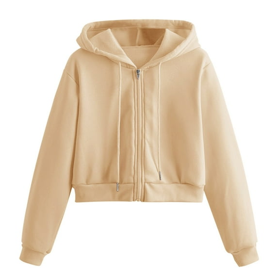 BODOAO Womens Zip Up Hoodies Jackets Cropped Sweatshirts Fleece Fall Outfits Casual Comfy Y2K Tops Winter Clothes 2025 Women Casual Solid Long Sleeve Zipper Sweatshirt Tops Khaki Xs