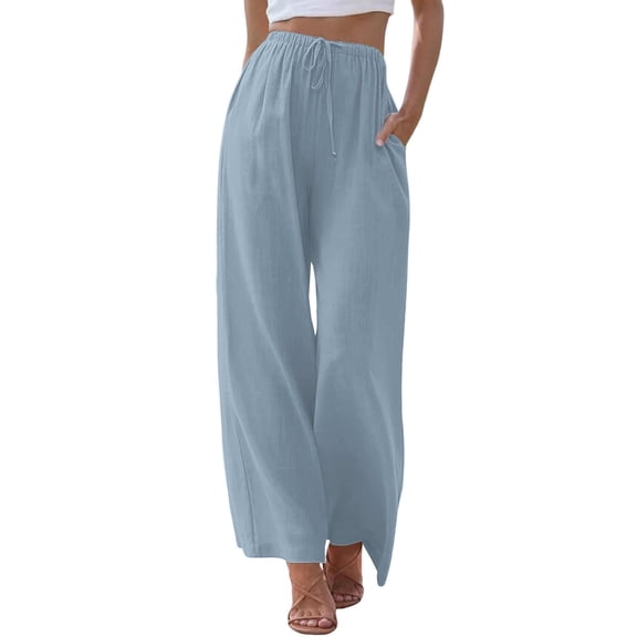 BODOAO Wrinkle Resistant Ankle Wide Leg Pants Women Lightweight Stretchy Straight Leg Relaxed Fit Gym Workout Leggings Travel Pull on Wide Leg With Pockets Yoga Pants Elastic Waist Light Blue 3XL