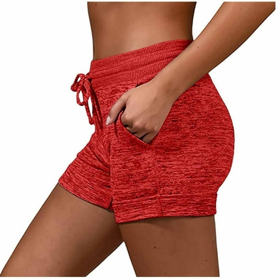 BODOAO Yoga Shorts for Women Cotton Summer Casual Low Rise Drawstring Athletic Shorts Slim Soft Lounge Shorts with Pockets and Shorts and Pockets with Soft Activewear Comfy Yoga Pants Red M