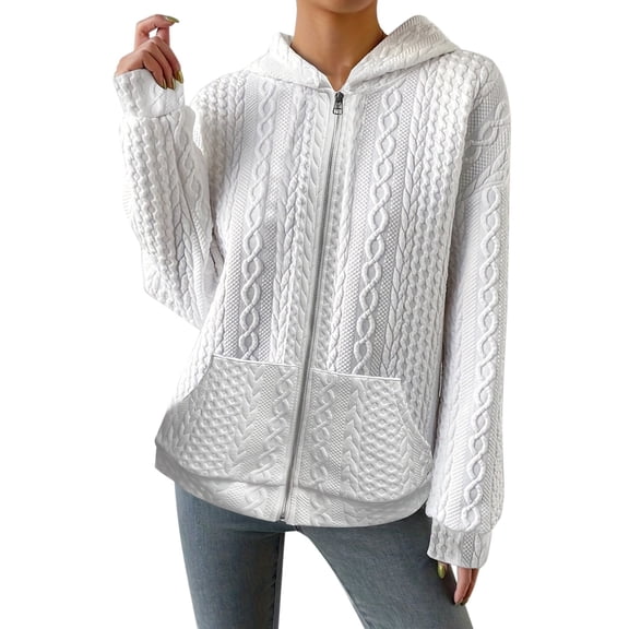 BODOAO Zip Up Cardigan Sweatshirts for Women Long Sleeve Lightweight Hoodie Oversized Casual Hoodies Sweater Fashion Jackets Autumn Solid Zipper Cardigan Patch Pocket Loose Comfortable Coat White Xl