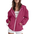 thumbnail image 1 of BODOAO Zip Up Hoodie Women Long Sleeve Sweatshirts Fall Outfits 2025 Oversized Hoodies Casual Fashion Jackets Fall Jacket Pocket Sweatshirt Clothing Zipper Track Jacket Solid Color Tops Hot Pink Xl, 1 of 4
