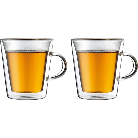 BODUM 10325-10 Bodum Canteen Double Wall Mug, 6.8 fl oz (200 ml), Set of 2, Heat Resistant Glass, Microwave Safe, Oven, Dishwasher Safe, Freezer Safe