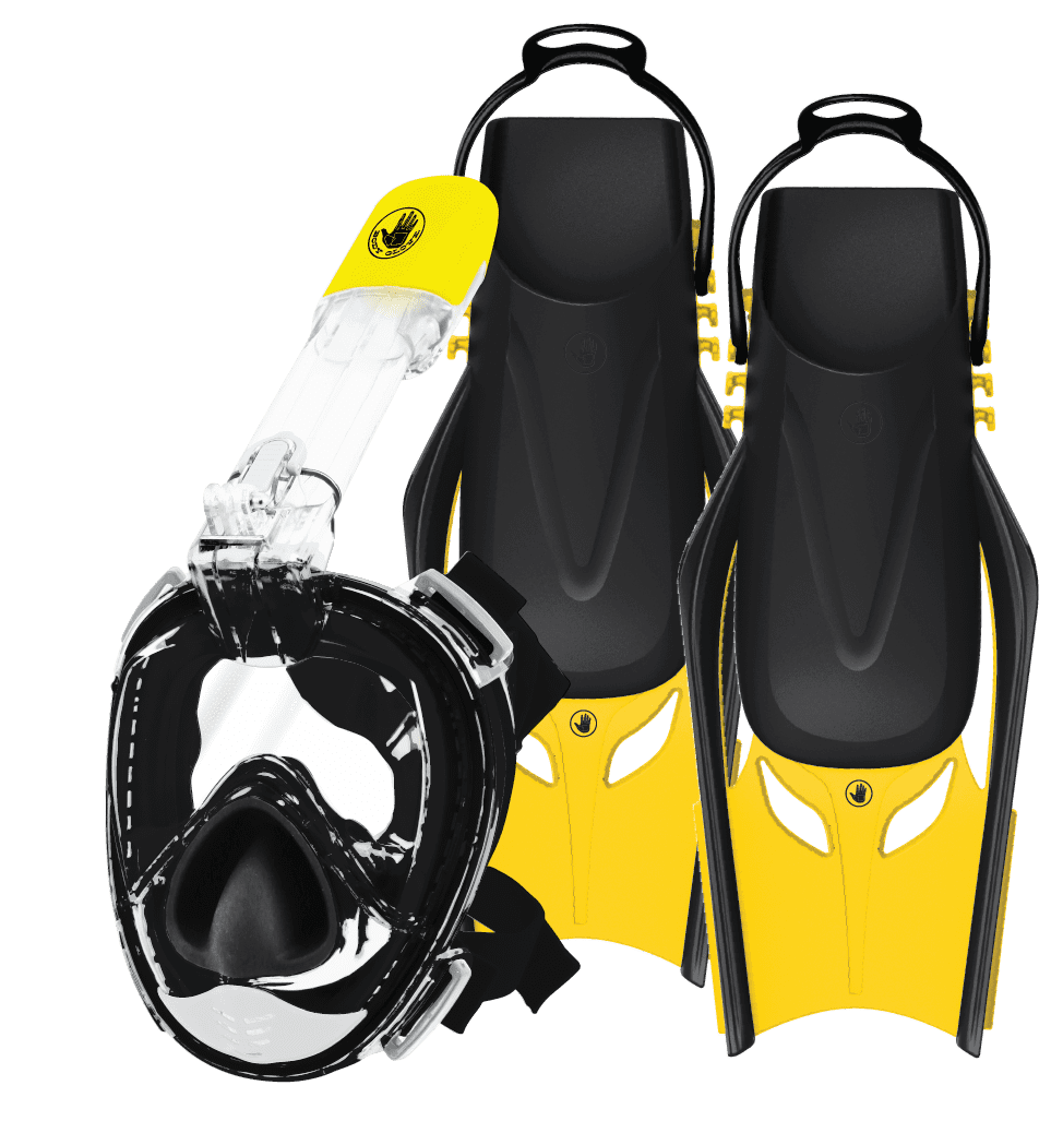 BODY GLOVE FREE BREATHING SNORKEL FULL FACE MASK SETWITH FINSTRAVEL