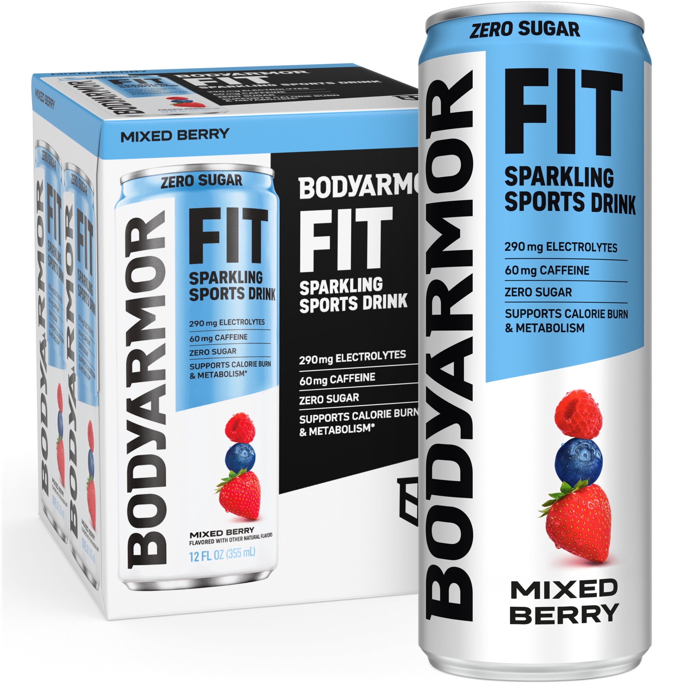 BODYARMOR FIT Zero Sugar Mixed Berry Sports Drink Cans, 12 fl oz, 4 Pack