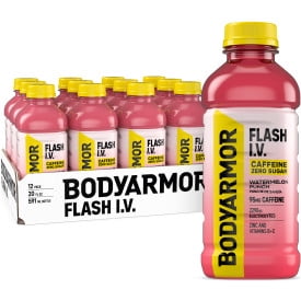 BODYARMOR FLASH I.V. Caffeine Zero Sugar Watermelon Punch Bottles, 20 fl oz, 12 Pack