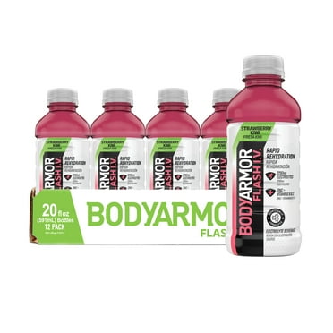 BODYARMOR Flash I.V. Strawberry Kiwi Electrolyte Sports Drink, 20 fl oz, 12 Pack Bottles