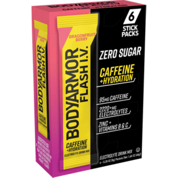 BODYARMOR Flash IV Dragonfruit Berry Caffeinated Zero Sugar Drink Mix Packets 6 packets - Pack of 2