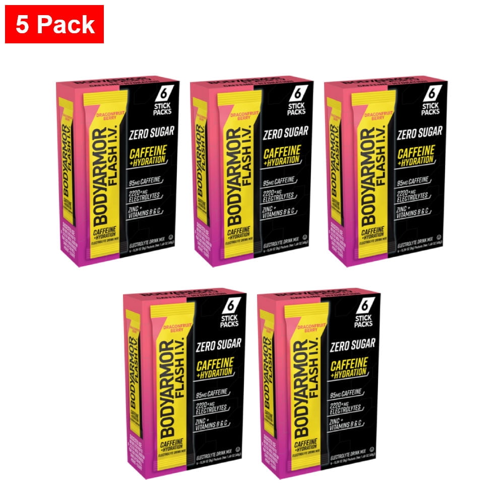 BODYARMOR Flash IV Dragonfruit Berry Caffeinated Zero Sugar Drink Mix Packets 6 sticks - 5 Pack