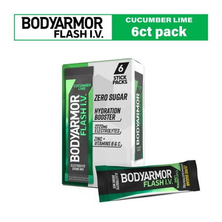 BODYARMOR Flash IV Electrolyte Packets, Cucumber Lime - Zero Sugar Drink Mix, Single Serve Packs, Coconut Water Powder, Hydration (6 Count)