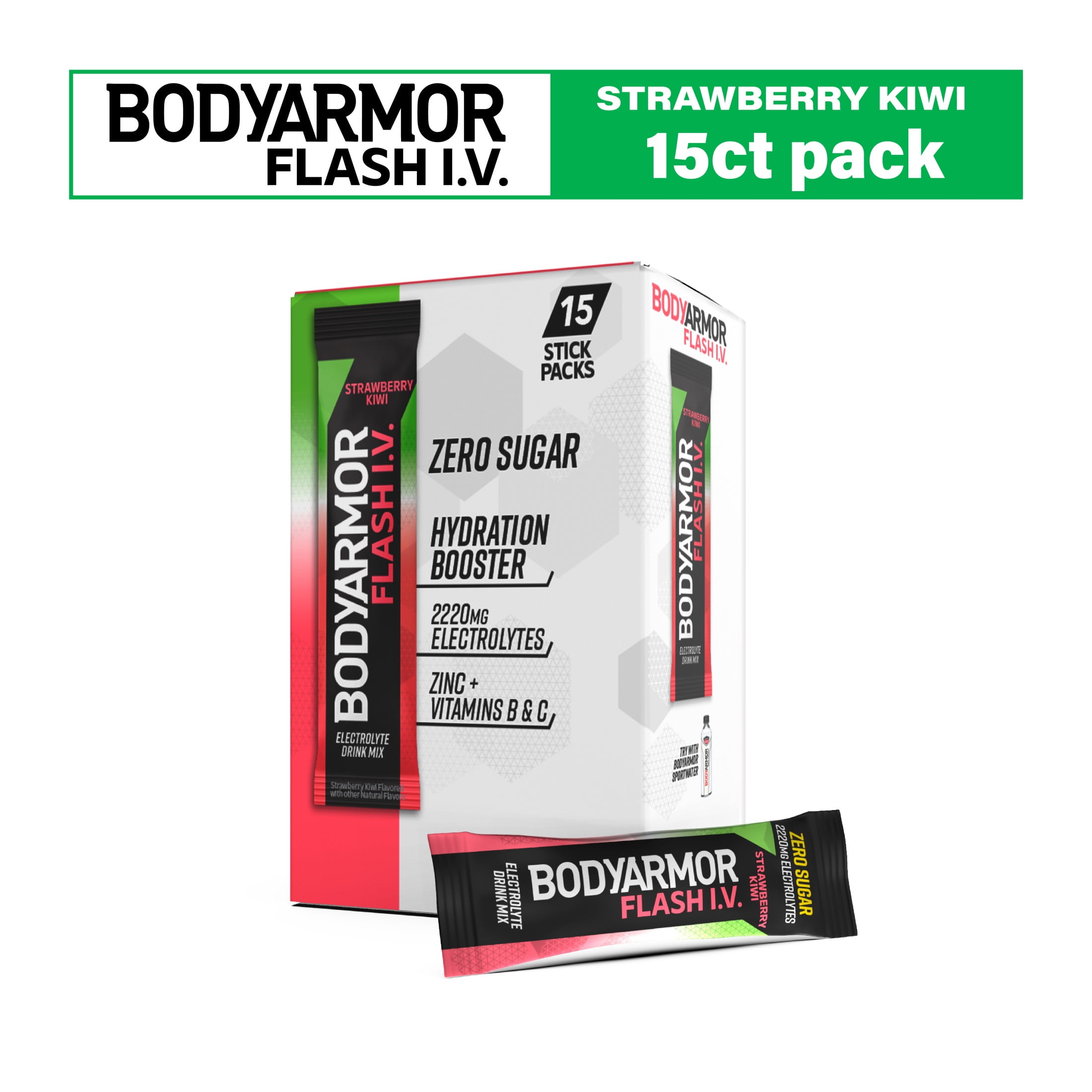 BODYARMOR Flash IV Strawberry Kiwi Electrolyte Mix, 0.25 oz Pouches, 15
