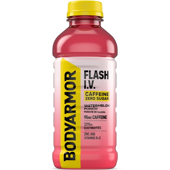 BODYARMOR Flash IV Zero Sugar Caffeine Watermelon Punch Electrolyte Beverage Bottle, 20 fl oz