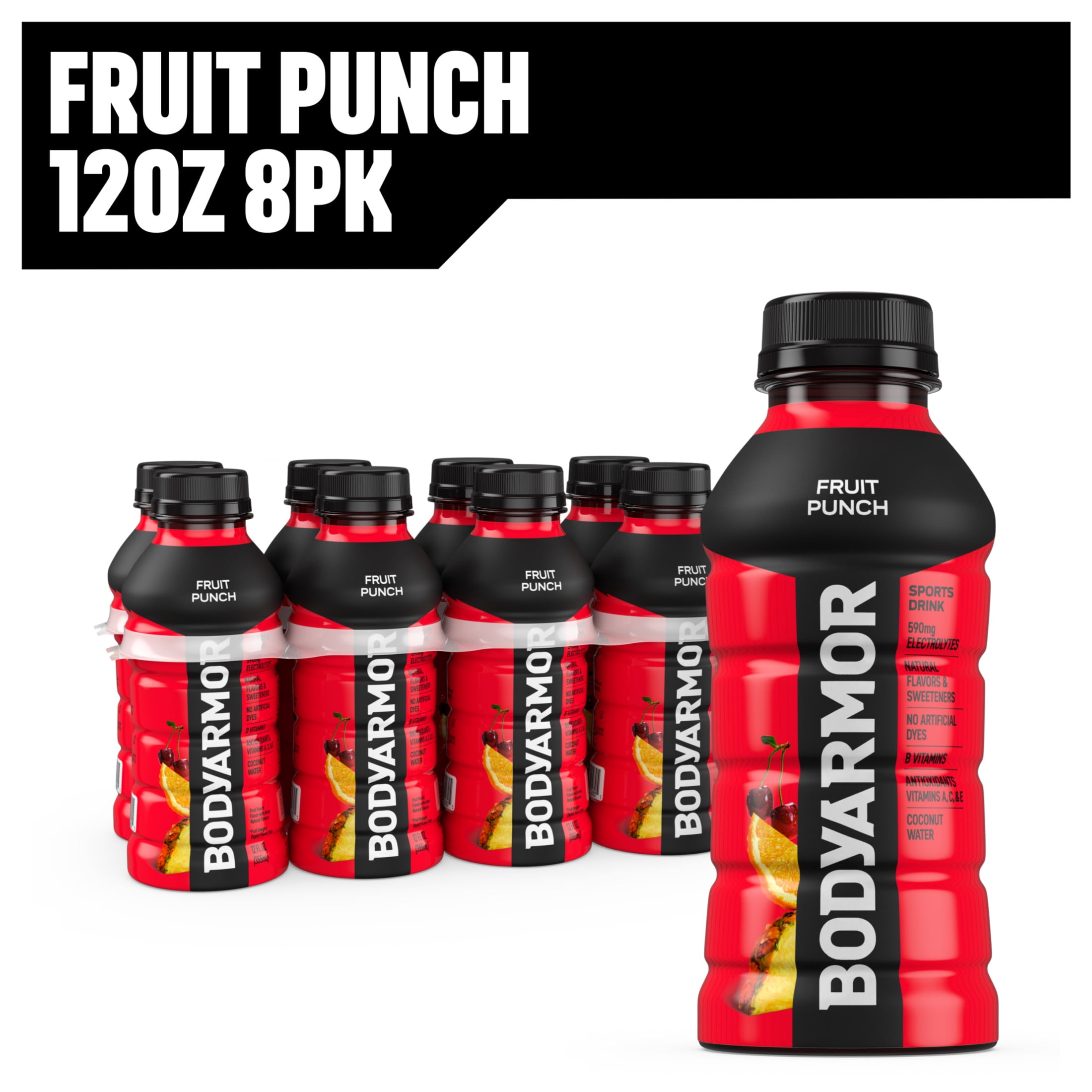BODYARMOR Fruit Punch Electrolyte Sports Drink, 12 fl oz, 8 Pack Bottles
