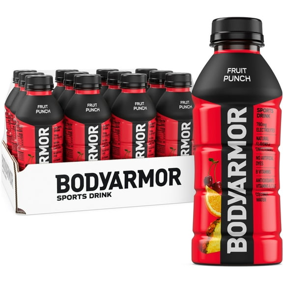 BODYARMOR Fruit Punch Electrolyte Sports Drink, 16 fl oz, 12 Pack Bottles