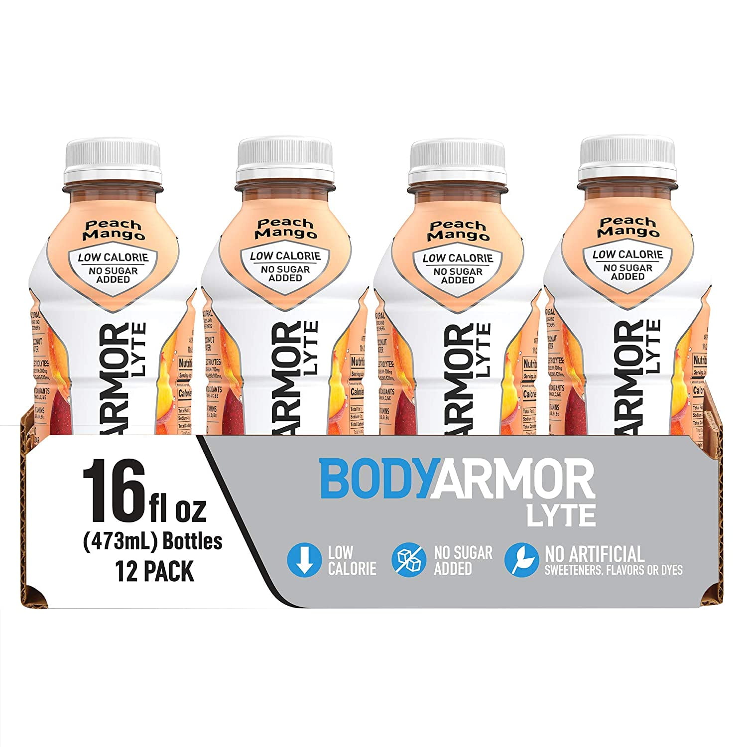 BODYARMOR LYTE Sports Drink Low-Calorie Sports Beverage, Peach Mango, Natural Flavors With Vitamins, Potassium-Packed Electrolytes, Perfect For Athletes, 16 Fl Oz (Pack of 12)