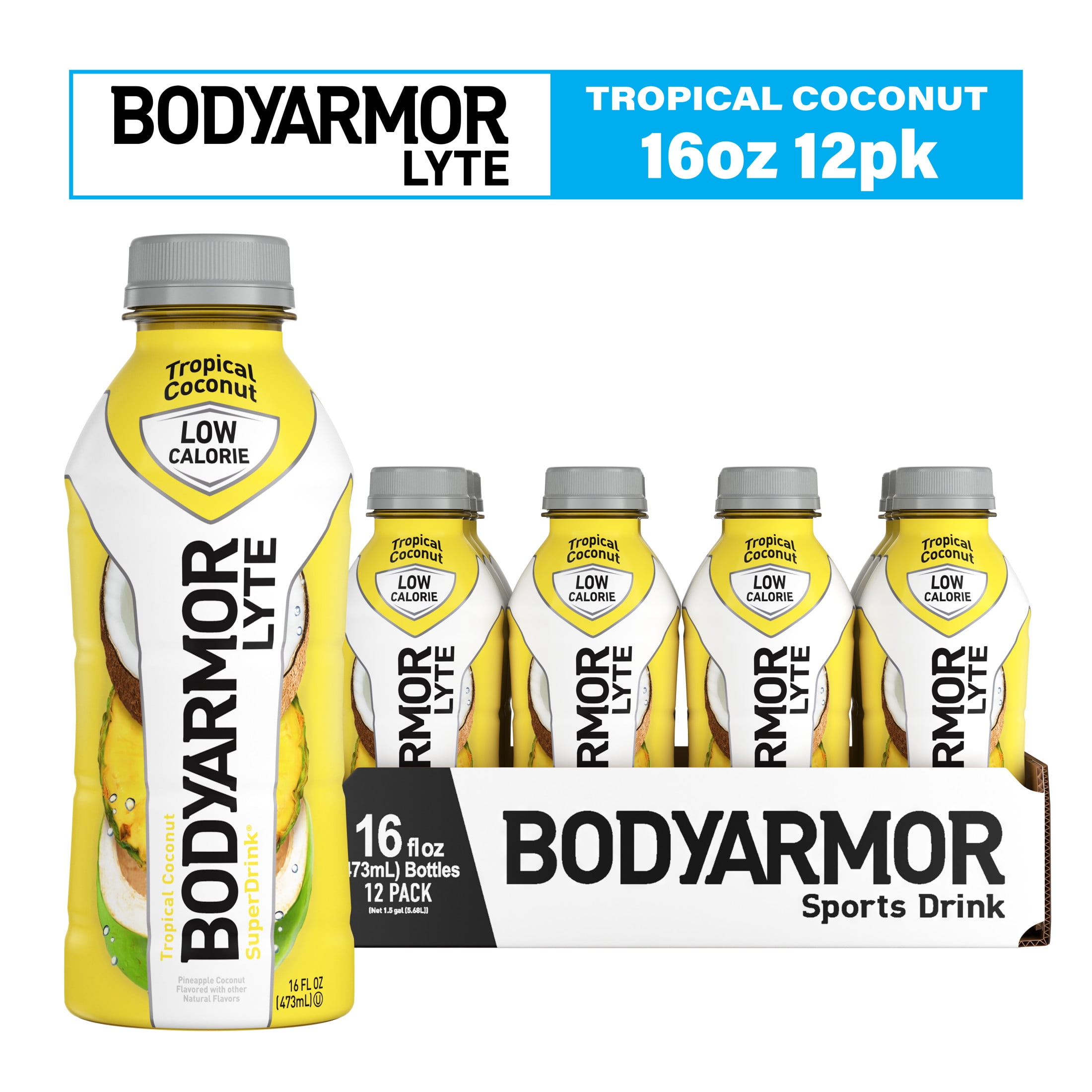 BODYARMOR Lyte Tropical Coconut Sports Drink, 16 fl oz Bottles, 12 pack