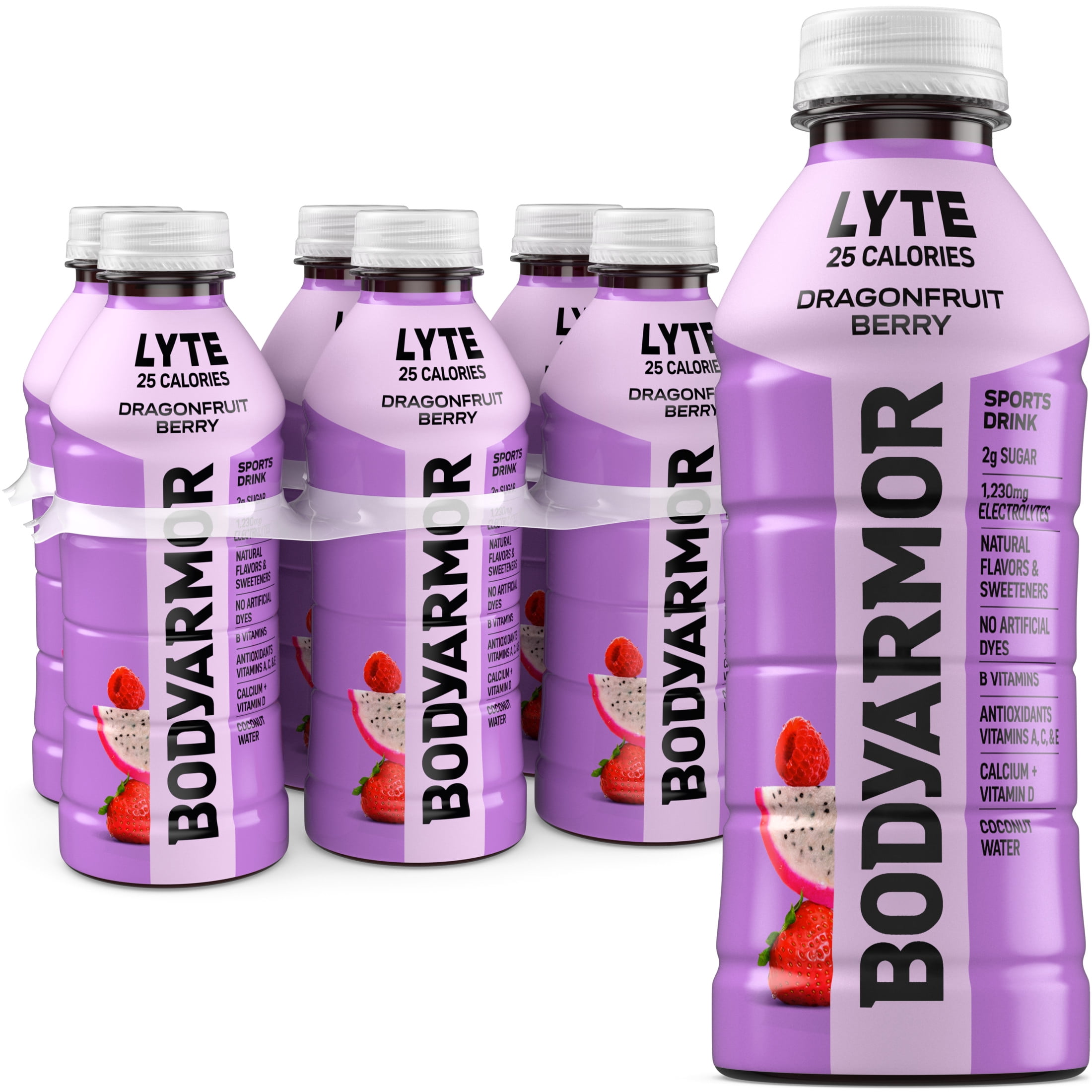 BODYARMOR Lyte Dragonfruit Berry Electrolyte Sports Drink Bottles, 20 fl oz, 6 Pack