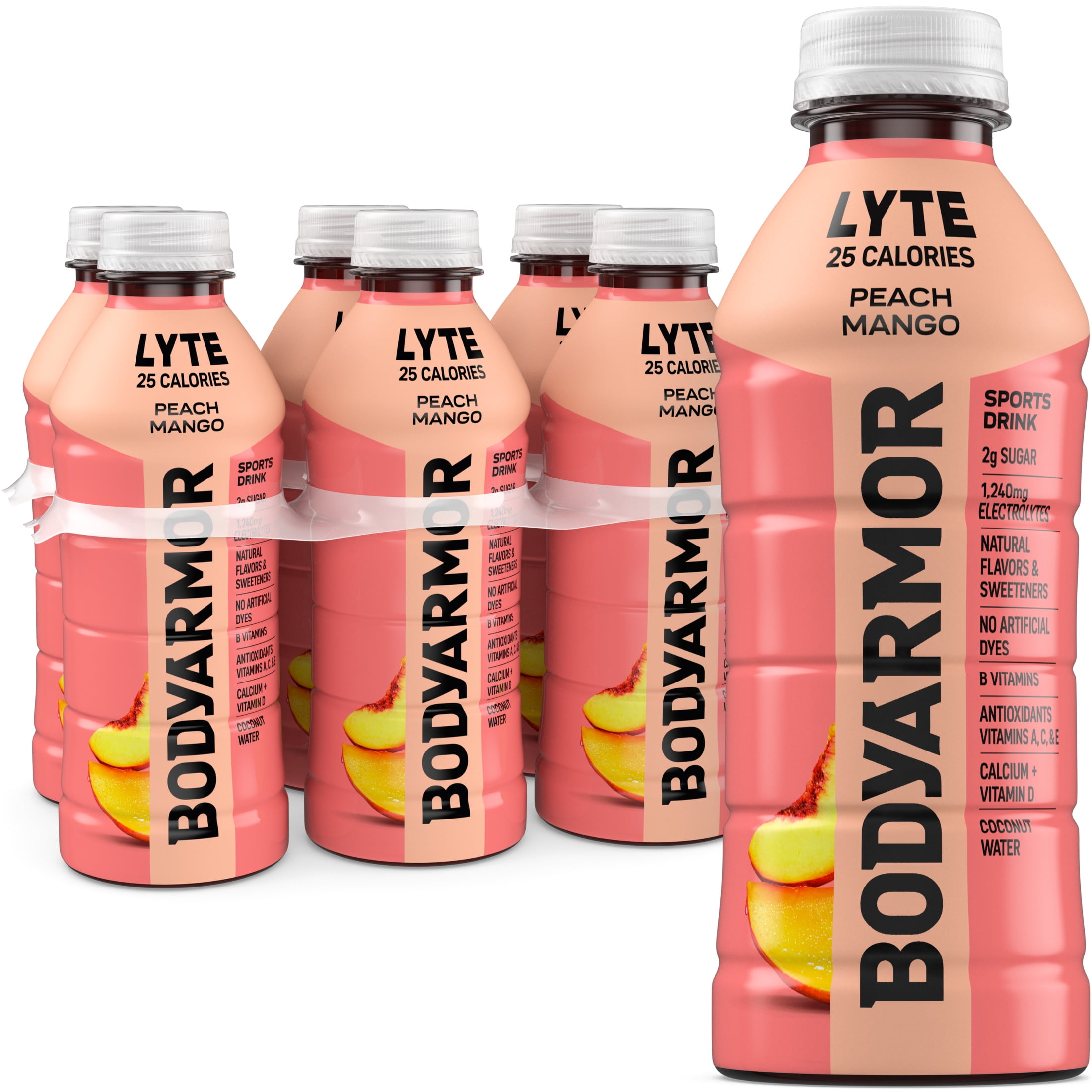BODYARMOR Lyte Peach Mango Electrolyte Sports Drink, 20 fl oz, 6 Pack Bottles